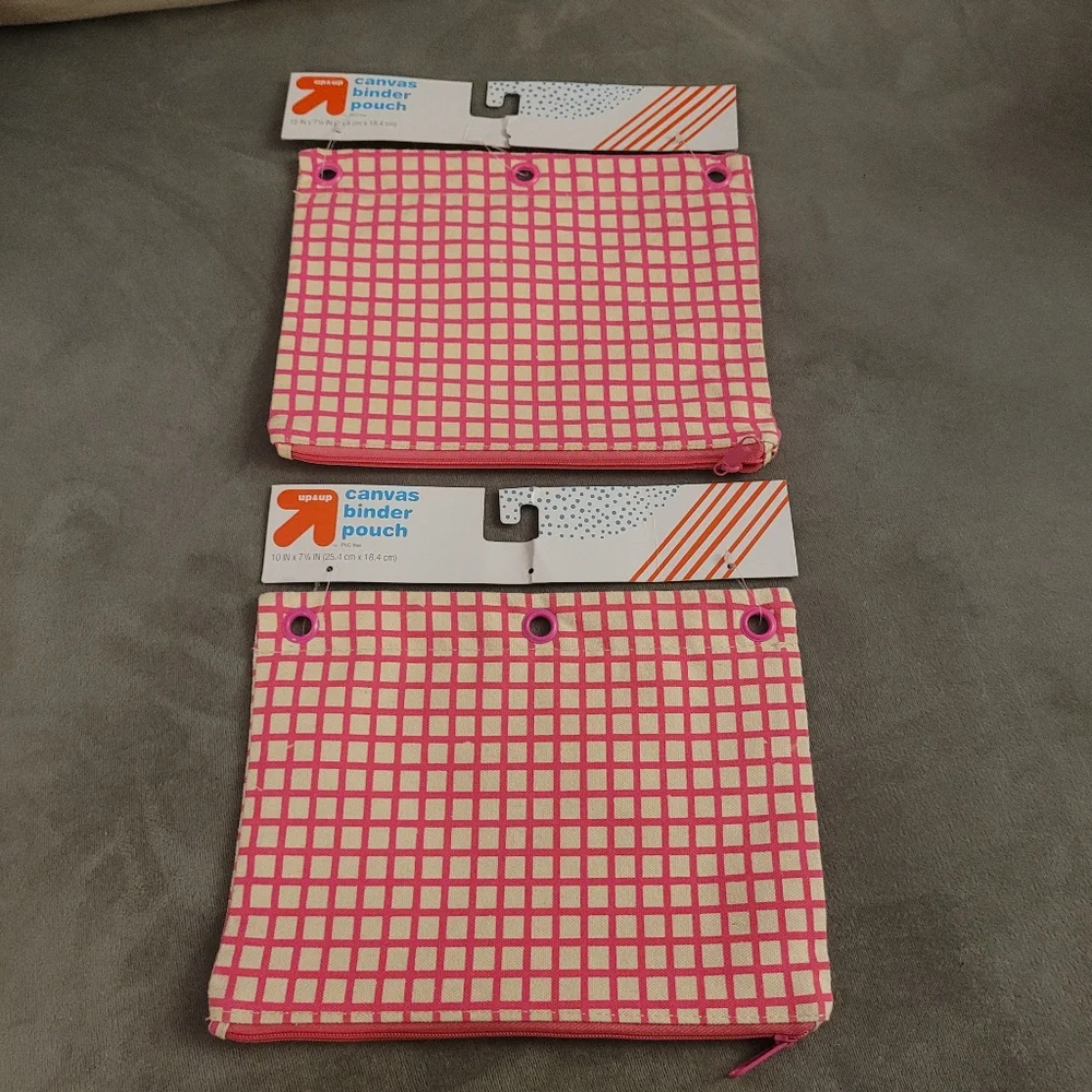 2 Set, Up & Up,  canvas pouch bundle, color tan with Pink.